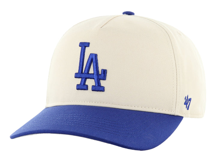 Gorra 47 Brand de color natural con visera y logo bordado en azul de los Dodgers de Los Ángeles.