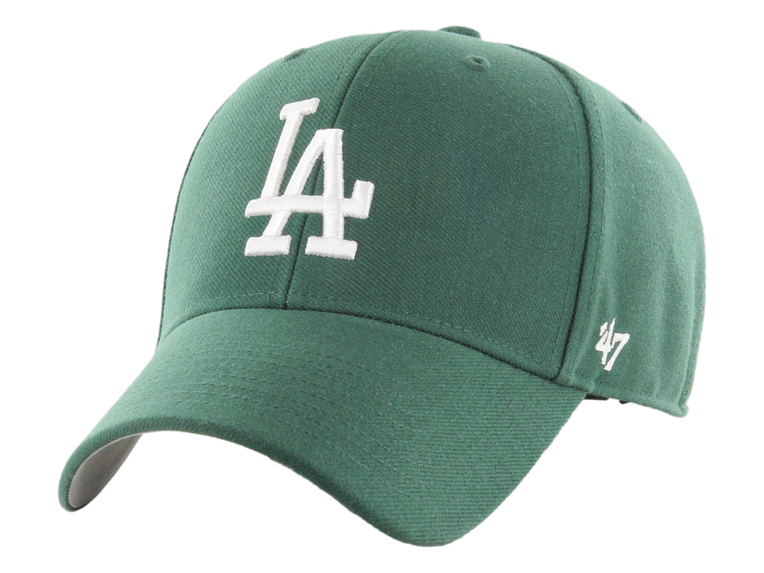 Gorra deportiva de color verde oscuro con logotipo bordado en blanco de los Dodgers de Los Ángeles.