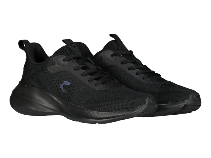 Tenis deportivos Charly color negro con tejido de malla y suela gruesa.