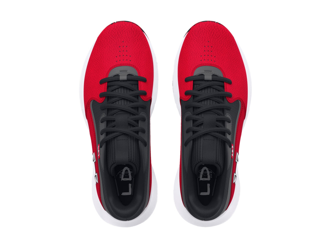 Tenis de baloncesto Under Armour Lockdown 7 en color rojo con detalles en negro y suela blanca.