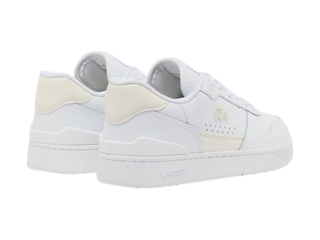Tenis Lacoste T-Clip color blanco con detalles en beige y suela blanca.