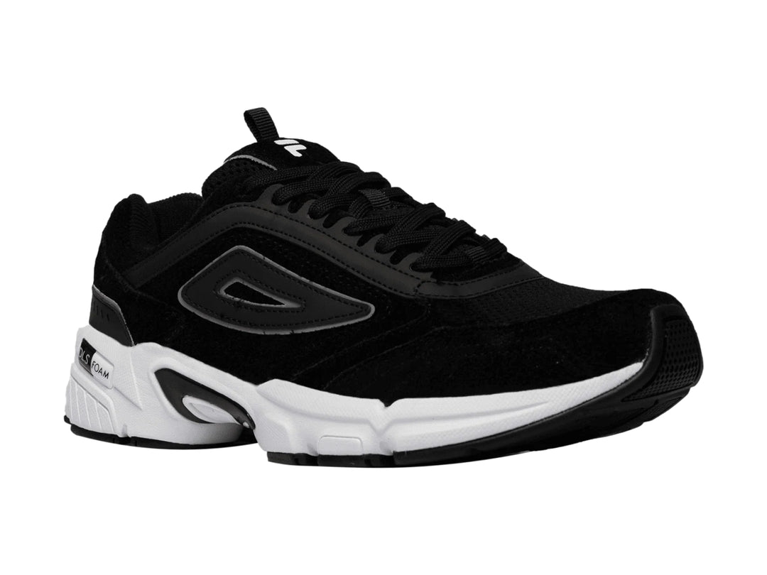 Tenis FILA Perano Plus color negro con suela blanca y detalles en plata para hombre.