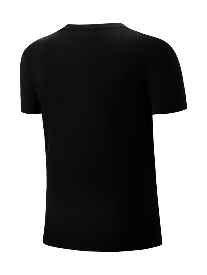 Playera deportiva negra de manga corta con estampado de New York en color blanco.