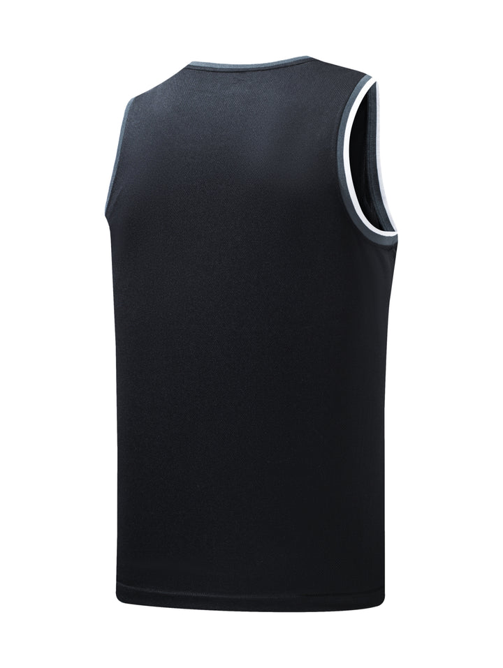 Camiseta sin mangas negra con logotipo de la NBA en blanco en el pecho.