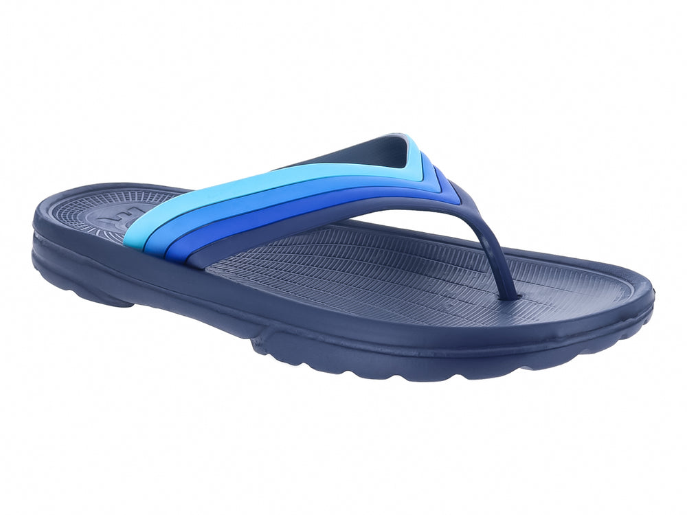 Sandalias color azul marino con tiras en degradado de tonos azules.