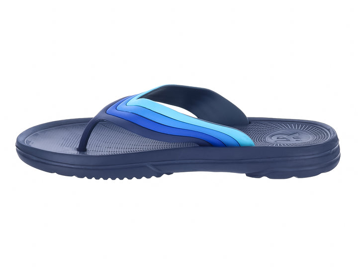 Sandalias color azul marino con tiras en degradado de tonos azules.
