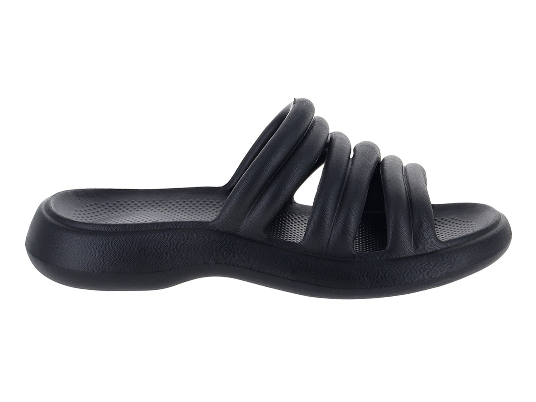 Sandalias de playa color negro para mujer con tiras gruesas y suela de EVA.