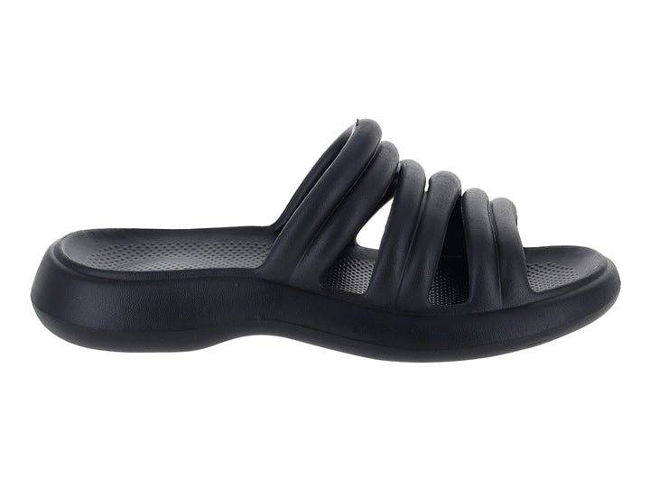 Sandalias de playa color negro para mujer con tiras gruesas y suela de EVA.