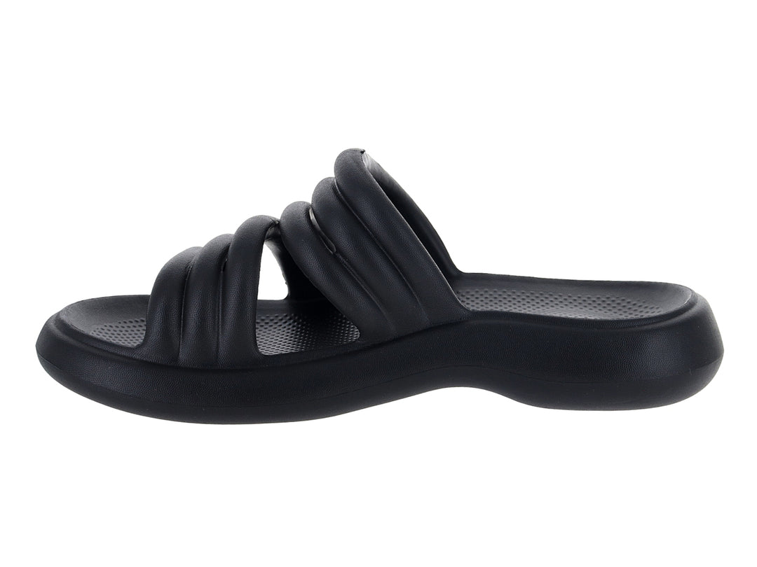 Sandalias de playa color negro para mujer con tiras gruesas y suela de EVA.
