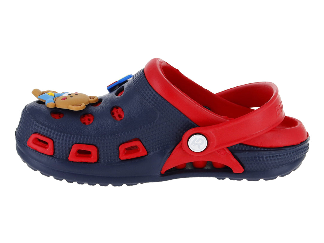 Zapatilla tipo clog para niño en colores marino y rojo con detalles de Toy Story.