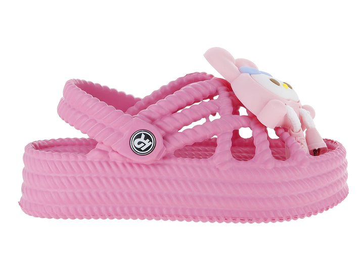 Sandalia rosa para niña de la marca EVA MODA con un personaje decorativo en la parte superior.