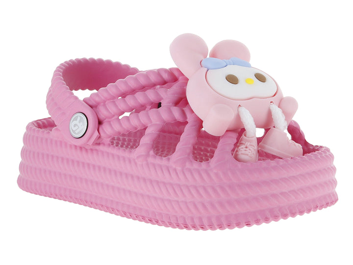 Sandalia rosa para niña de la marca EVA MODA con un personaje decorativo en la parte superior.