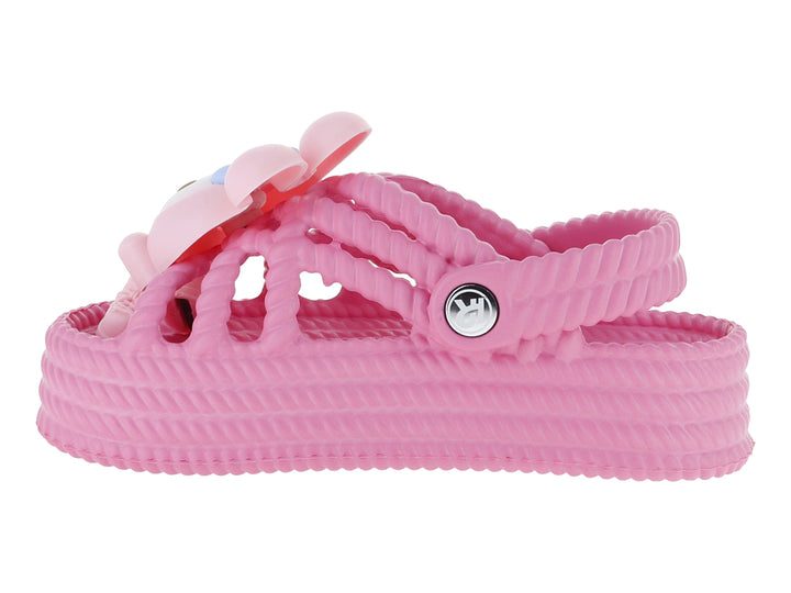 Sandalia rosa para niña de la marca EVA MODA con un personaje decorativo en la parte superior.