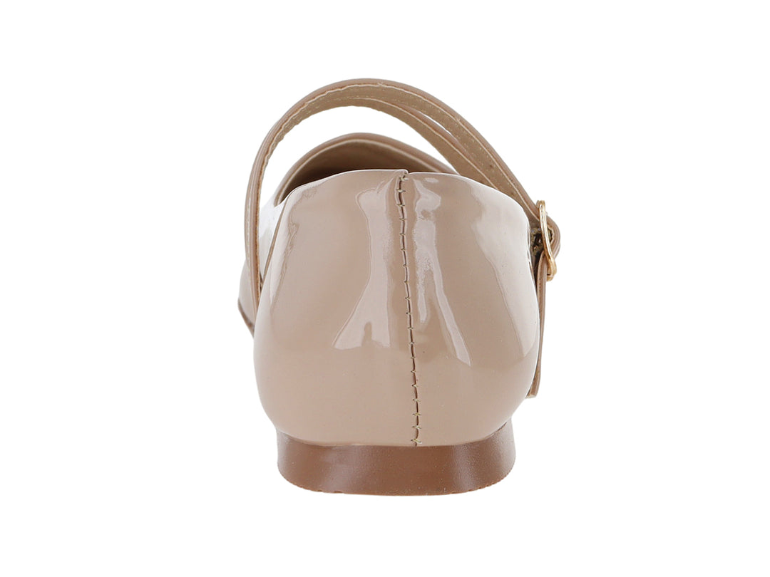 Ballerinas color nude con acabado brillante y dos correas con hebillas doradas para mujer.
