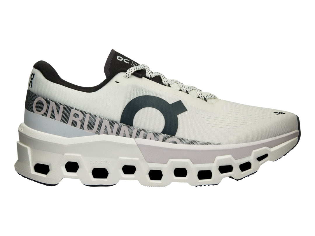Tenis deportivos On CloudMonster 2 en color blanco y frost con suela gruesa y diseño moderno.