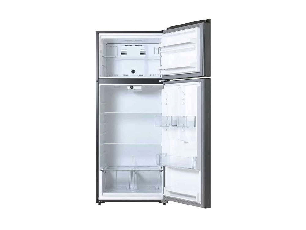Refrigerador Whirlpool de color negro con acabado metálico y diseño moderno.