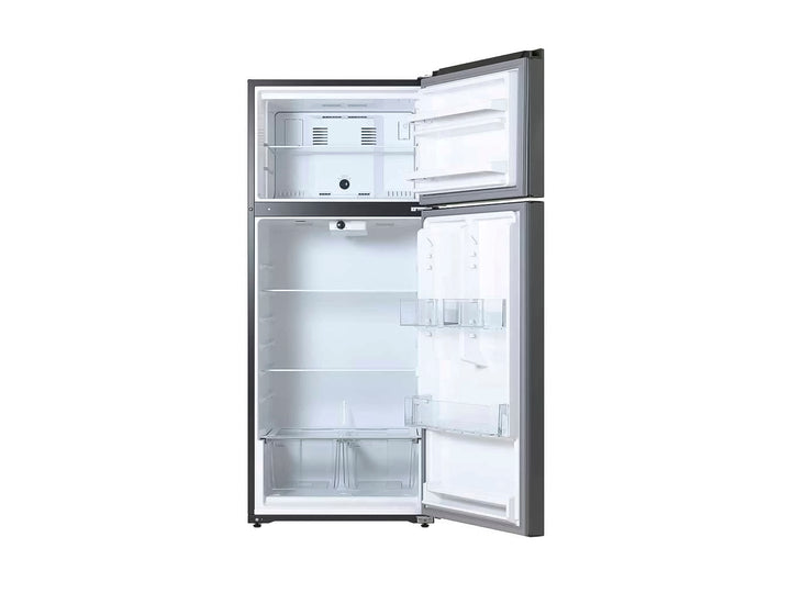 Refrigerador Whirlpool de color negro con acabado metálico y diseño moderno.