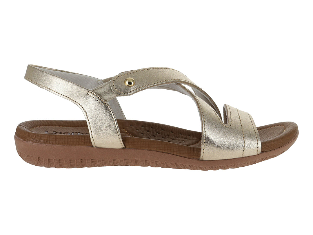 Sandalias de confort USAFLEX color dorado con suela café para mujer.