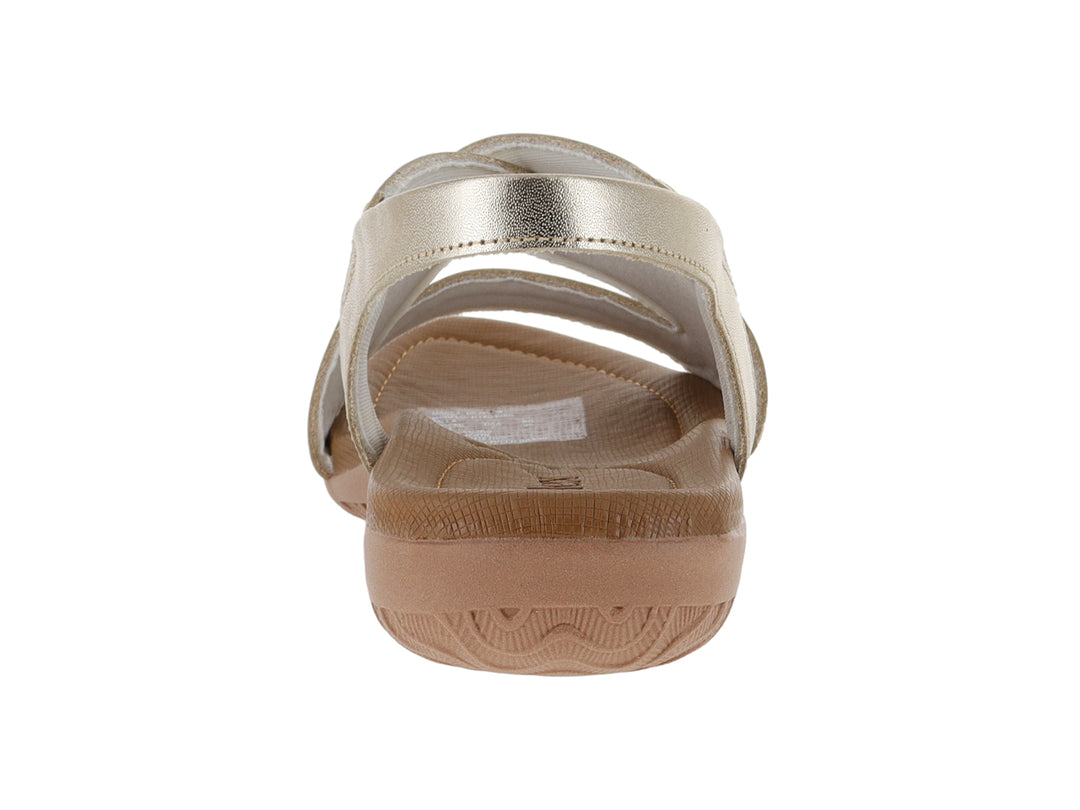 Sandalias de confort USAFLEX color dorado con suela café para mujer.