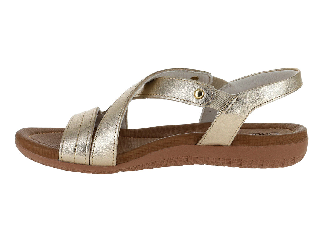 Sandalias de confort USAFLEX color dorado con suela café para mujer.
