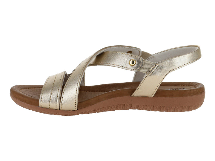 Sandalias de confort USAFLEX color dorado con suela café para mujer.