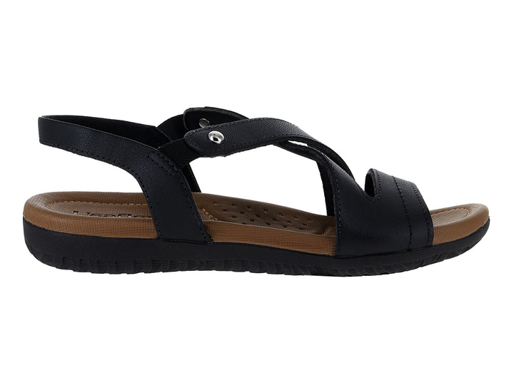 Sandalias de confort Usaflex color negro con plantillas marrón y correas ajustables.