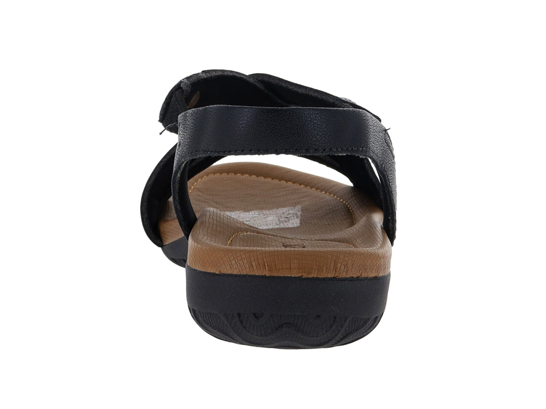 Sandalias de confort Usaflex color negro con plantillas marrón y correas ajustables.