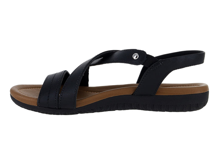 Sandalias de confort Usaflex color negro con plantillas marrón y correas ajustables.