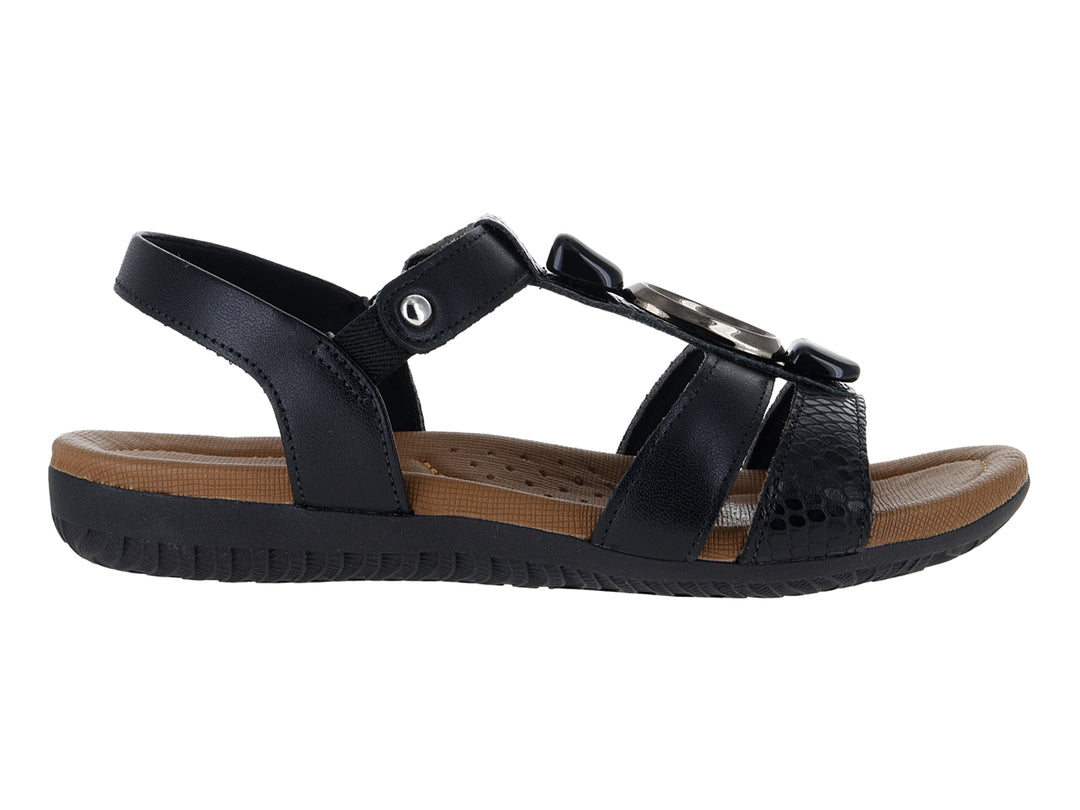 Sandalias de confort USAFLEX color negro con suela marrón y tiras ajustables para mujer.