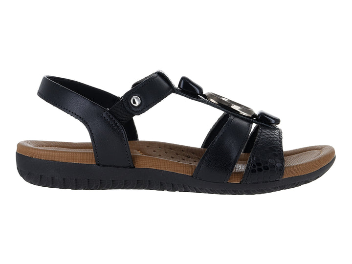 Sandalias de confort USAFLEX color negro con suela marrón y tiras ajustables para mujer.