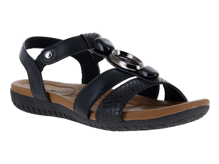 Sandalias de confort USAFLEX color negro con suela marrón y tiras ajustables para mujer.