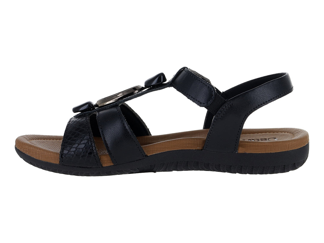 Sandalias de confort USAFLEX color negro con suela marrón y tiras ajustables para mujer.