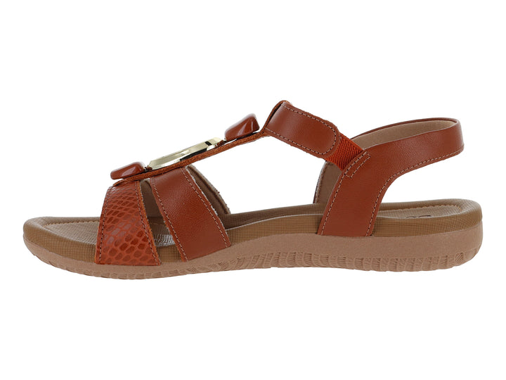 Sandalia de confort USAFLEX color terracota para mujer con tiras y hebilla dorada.
