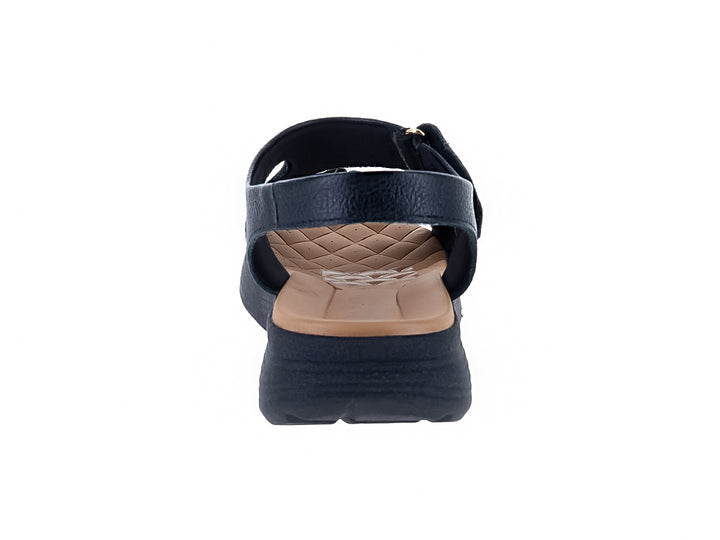 Sandalias negras de confort Ramarim con suela gruesa y plantilla color café para mujer.