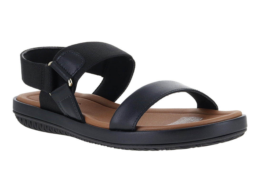 Sandalias negras de confort USAFLEX con correas ajustables y plantilla color café.