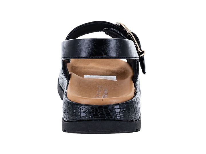 Sandalias negras de confort Ramarim con hebilla dorada y suela texturizada