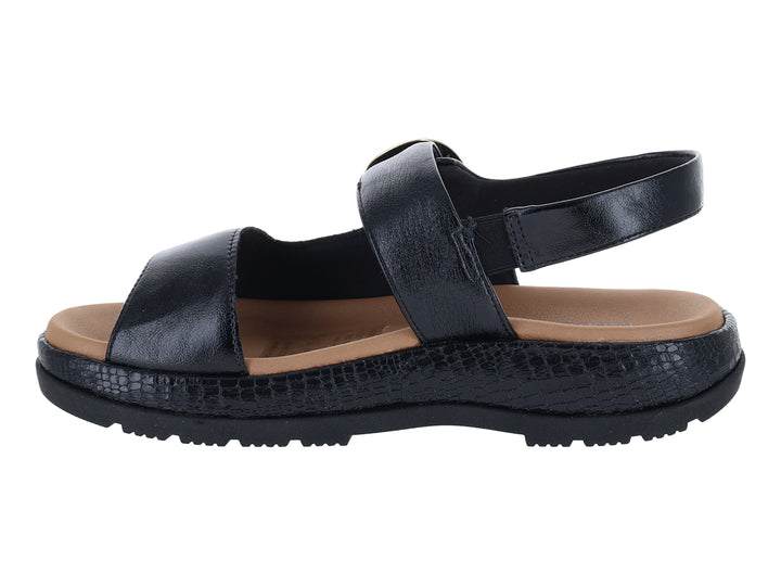 Sandalias negras de confort Ramarim con hebilla dorada y suela texturizada