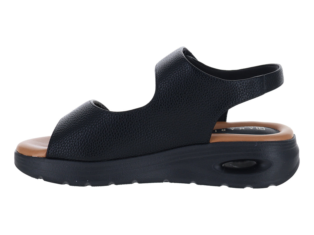 Sandalias negras de confort Ramarim con suela gruesa y plantilla color café para mujer.
