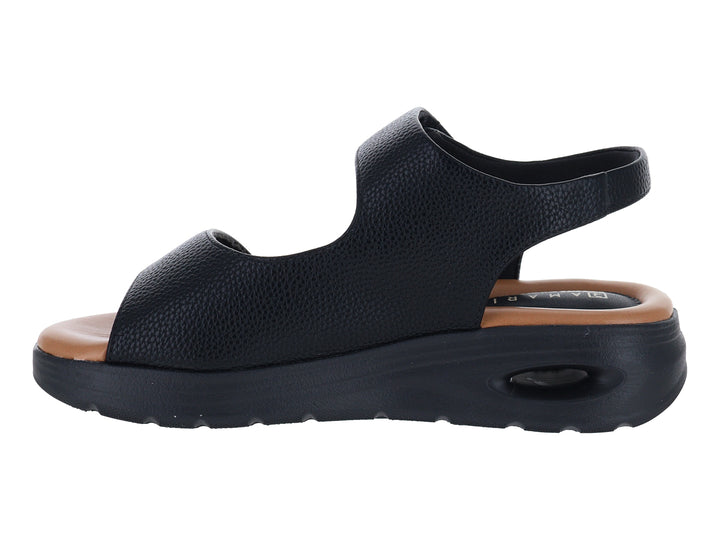 Sandalias negras de confort Ramarim con suela gruesa y plantilla color café para mujer.