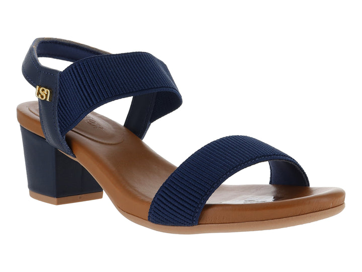 Sandalias USAFLEX azul marino con tacón bloque y suela café para mujer.