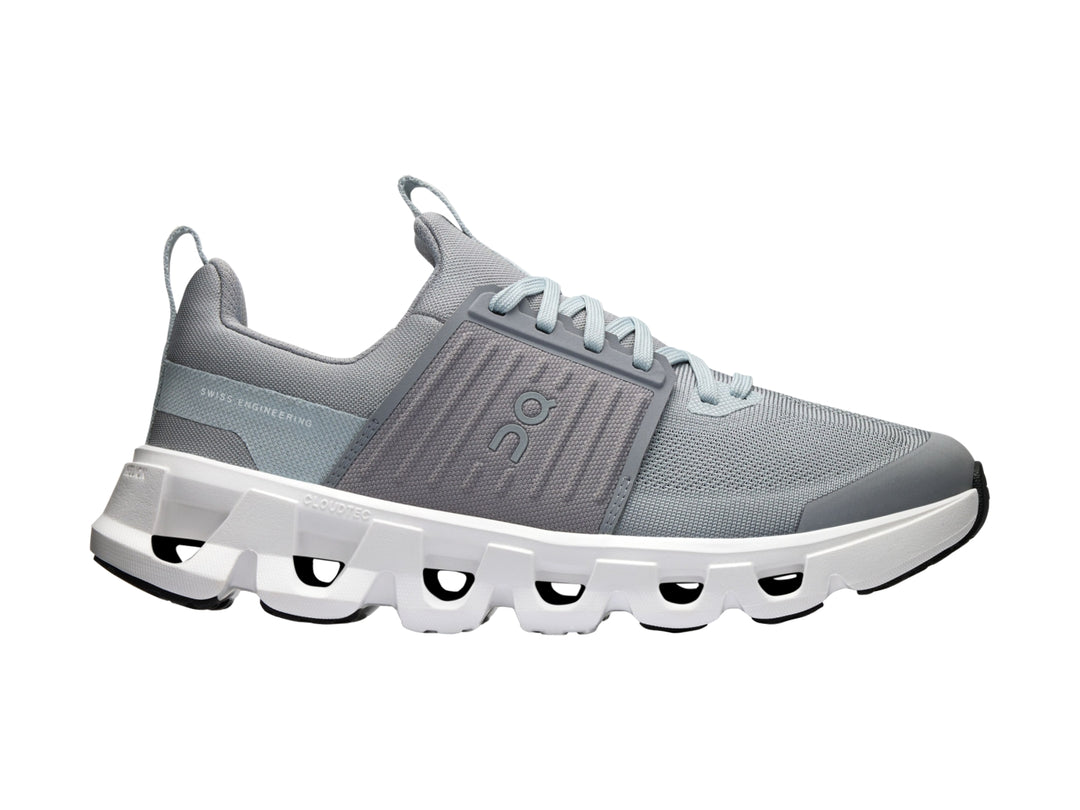 Tenis deportivos On Cloud en color gris alloy y blanco, diseño moderno para niños.