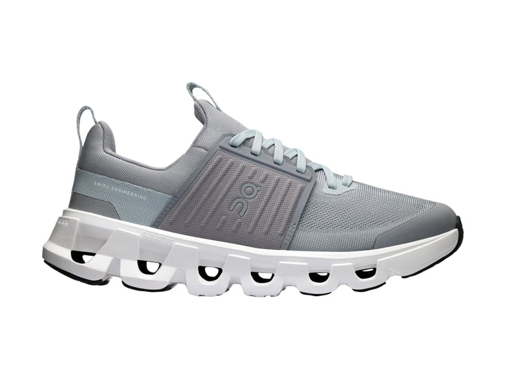 Tenis deportivos On Cloud en color gris alloy y blanco, diseño moderno para niños.