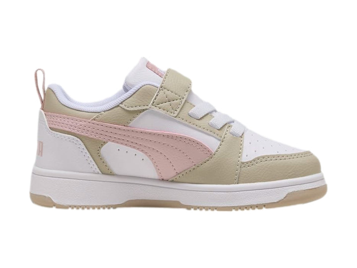 Tenis PUMA Rebound V6 Blanco y Malva para Niña
