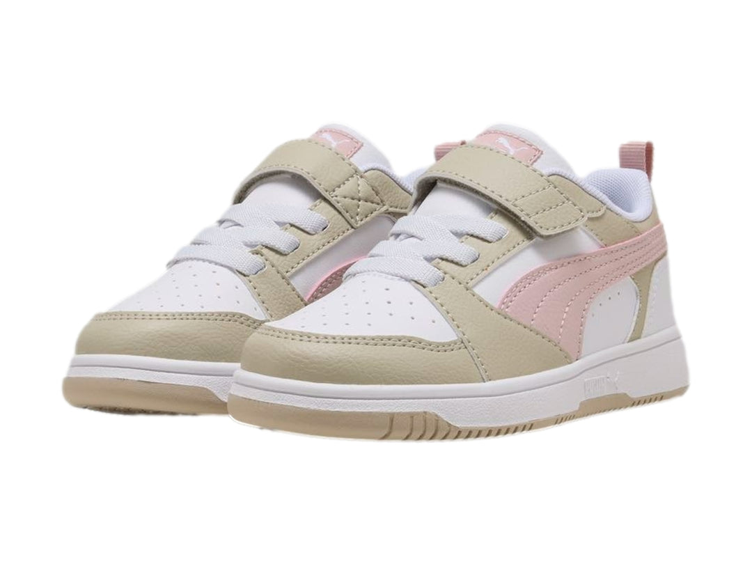 Tenis PUMA Rebound V6 Blanco y Malva para Niña