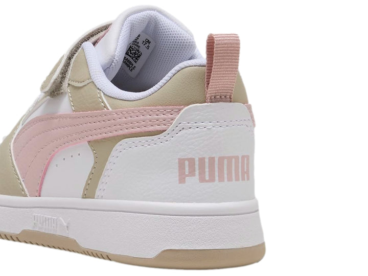 Tenis PUMA Rebound V6 Blanco y Malva para Niña