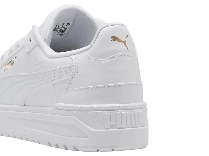 Tenis PUMA Shuffle Downtown Lo JR en color blanco total con suela ancha para niños.