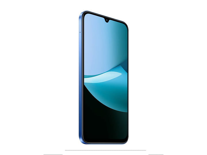 Vista posterior de un teléfono celular Xiaomi Redmi color azul brillante con cámaras integradas.