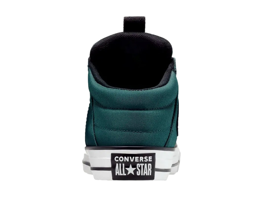 Tenis Converse tipo bota para Niño en colores negro y verde con suela blanca.