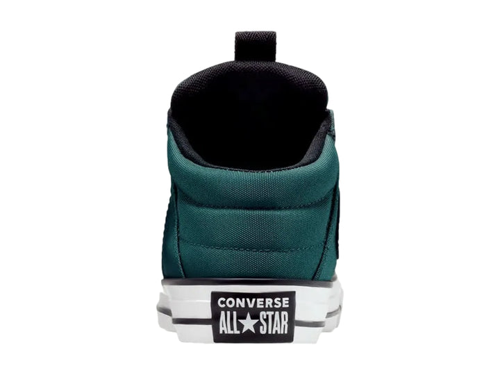 Tenis Converse tipo bota para Niño en colores negro y verde con suela blanca.