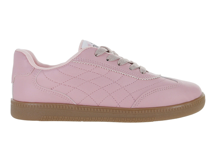 Tenis ATOK color rosa con suela café y diseño acolchado en el cuerpo.